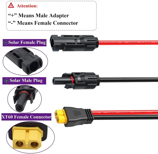 Alt view image 3 of 7 - 10AWG Solar to XT60 Cable Solar Connector Adapter to XT60 Female Extension Cable for LiFePO4 Battery RV Portable Power Station Generator, Camping,Portable Solar Systems(3M/10FT)