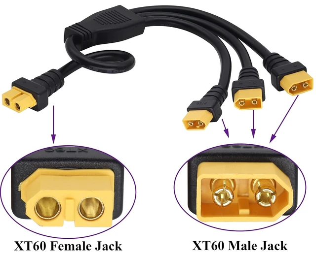 Alt view image 3 of 7 - 14AWG XT60 Splitter Extension Cable,XT60 1 Female to 3 Male Connector Adapter,XT60 Power Cable for XT60 Jack Battery Charging Device & Car Inverter Tire Inflator Air Pump. (37cm/1F to 3M)