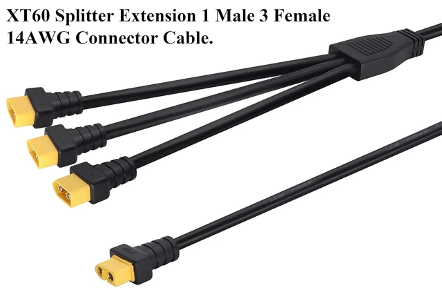 Alt view image 4 of 7 - 14AWG XT60 Splitter Extension Cable,XT60 1 Female to 3 Male Connector Adapter,XT60 Power Cable for XT60 Jack Battery Charging Device & Car Inverter Tire Inflator Air Pump. (37cm/1F to 3M)
