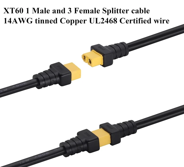 Alt view image 5 of 7 - 14AWG XT60 Splitter Extension Cable,XT60 1 Female to 3 Male Connector Adapter,XT60 Power Cable for XT60 Jack Battery Charging Device & Car Inverter Tire Inflator Air Pump. (37cm/1F to 3M)