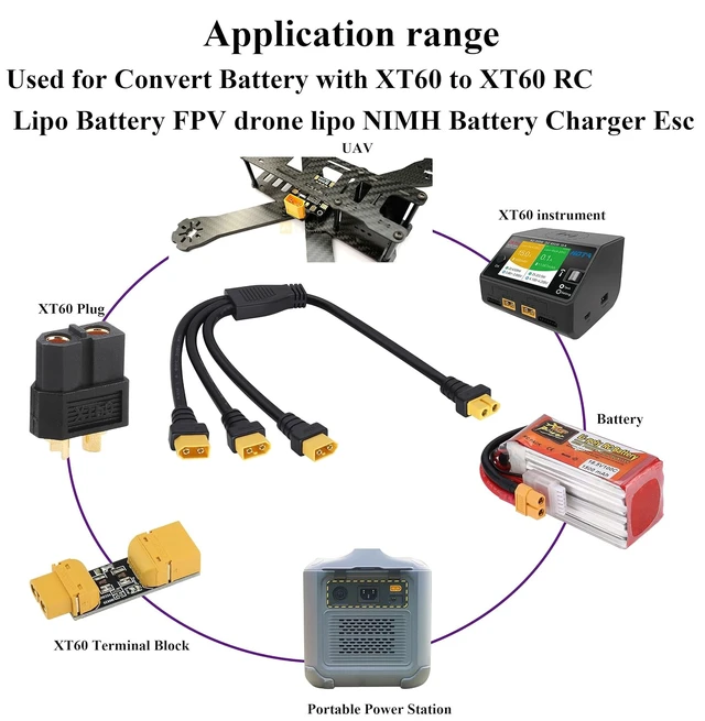 Alt view image 7 of 7 - 14AWG XT60 Splitter Extension Cable,XT60 1 Female to 3 Male Connector Adapter,XT60 Power Cable for XT60 Jack Battery Charging Device & Car Inverter Tire Inflator Air Pump. (37cm/1F to 3M)