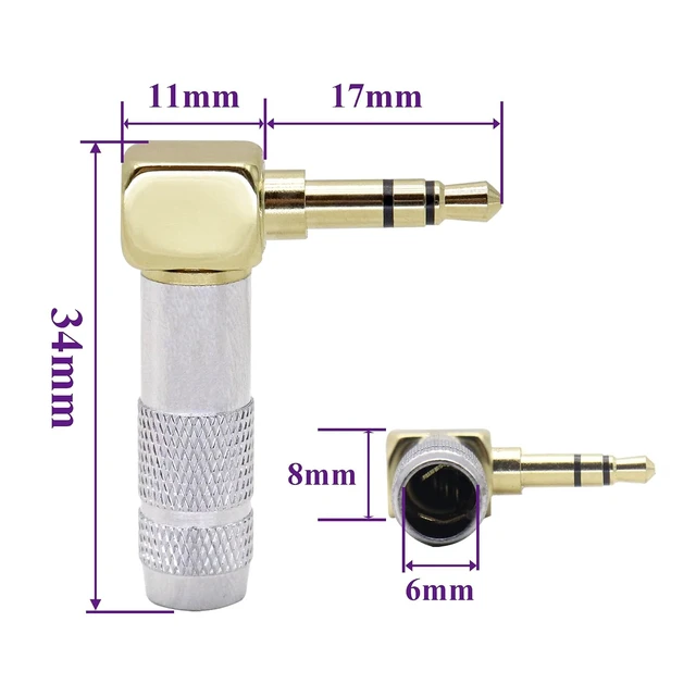 Alt view image 2 of 7 - 90 Degree TRS 3.5mm Male Plug Adapter Right Angle 3 Pole 3.5mm 1/8" Male DIY Solderable Audio Cable Connector for Stereo Aux Cord Headphone Headset Earphone Cable Repair (3Pole/2Pack)