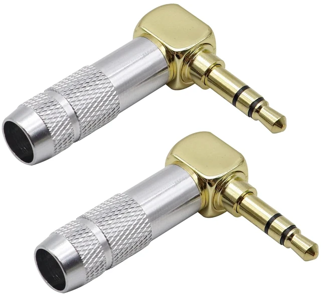 Main image of 90 Degree TRS 3.5mm Male Plug Adapter Right Angle 3 Pole 3.5mm 1/8" Male DIY Solderable Audio Cable Connector for Stereo Aux Cord Headphone Headset Earphone Cable Repair (3Pole/2Pack)