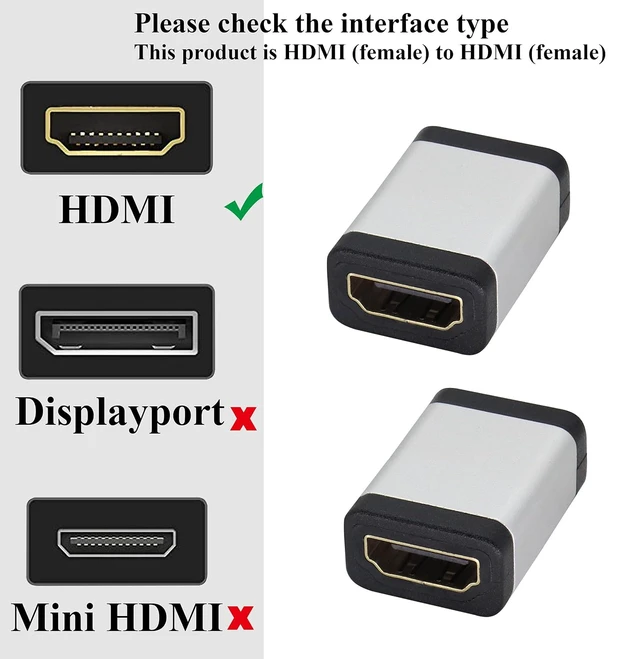 Alt view image 4 of 7 - HDMI Adapter 4K HDMI Connector Female to Female Coupler,Aluminum Alloy HDMI Extender,with 4K@60hz,3D and HDR for HD TV,Computer,PC,Monitor,Laptop,Projector,DVD Player,PS 4/3(2Pack/Silver)