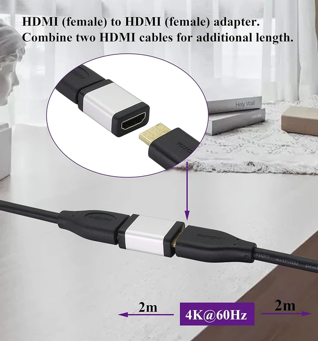 Alt view image 6 of 7 - HDMI Adapter 4K HDMI Connector Female to Female Coupler,Aluminum Alloy HDMI Extender,with 4K@60hz,3D and HDR for HD TV,Computer,PC,Monitor,Laptop,Projector,DVD Player,PS 4/3(2Pack/Silver)
