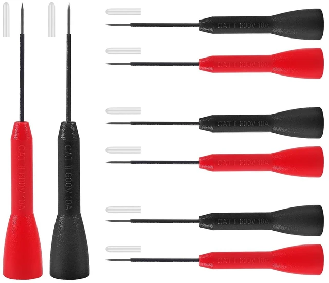 Main image of 8PCS 2mm Extended Needle Test Probes, Needle Leads multimeter 600V/10A Non-Destructive Insulation Wire Piercing Needles Stainless Steel Extra Thin Electrical Needle multimeter Probes