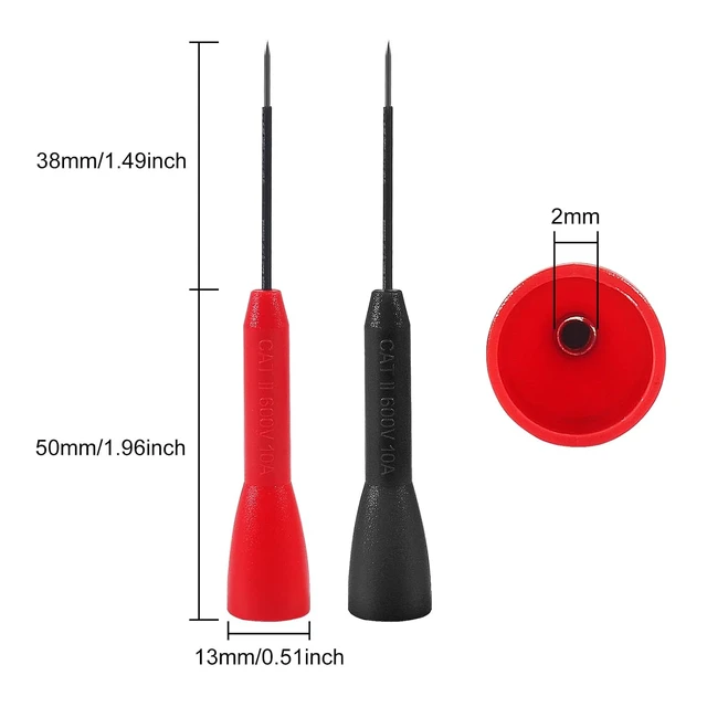 Alt view image 2 of 7 - 4 Pack 2mm Extended Needle Test Probes, 600V/10A Non-Destructive Insulation Wire Piercing Needle Stainless Steel Extra Thin Electrical Needle multimeter Probe for Fluke Meter Test Lead