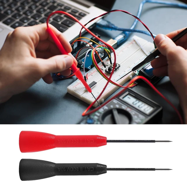 Alt view image 5 of 7 - 4 Pack 2mm Extended Needle Test Probes, 600V/10A Non-Destructive Insulation Wire Piercing Needle Stainless Steel Extra Thin Electrical Needle multimeter Probe for Fluke Meter Test Lead