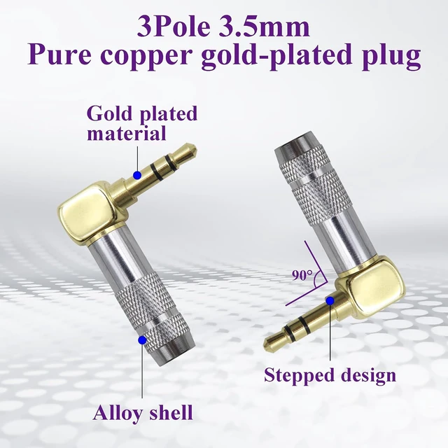 Alt view image 3 of 7 - 90 Degree TRS 3.5mm Male Plug Adapter Right Angle 3 Pole 3.5mm 1/8" Male DIY Solderable Audio Cable Connector for Stereo Aux Cord Headphone Headset Earphone Cable Repair (3Pole/2Pack)