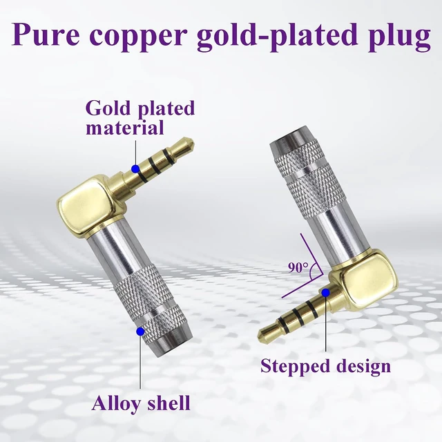 Alt view image 3 of 7 - Right Angle 3.5mm 1/8" TRRS Stereo Plug DIY AUX Connecor 90 Degree 4Pole 3.5mm Male DIY Solder Headphone Audio Cable Connector 1/8" Heavy Duty Repair Replacement Solder Adapter(4Pole/2Pack)
