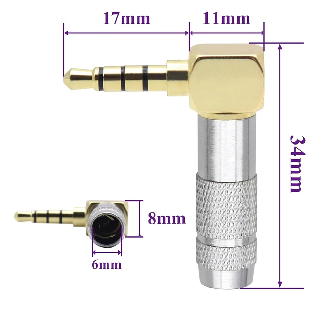 Alt view image 2 of 7 - Right Angle 3.5mm 1/8" TRRS Stereo Plug DIY AUX Connecor 90 Degree 4Pole 3.5mm Male DIY Solder Headphone Audio Cable Connector 1/8" Heavy Duty Repair Replacement Solder Adapter(4Pole/2Pack)