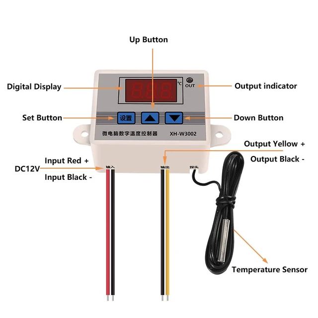 Alt view image 4 of 7 - 2PCS XH-W3002 Digital Temperature Controller -50 to 110 °C Programmable Heating Cooling Thermostat LED Display Thermostat Control Switch and NTC 10K Thermistor Sensors with Waterproof Probe