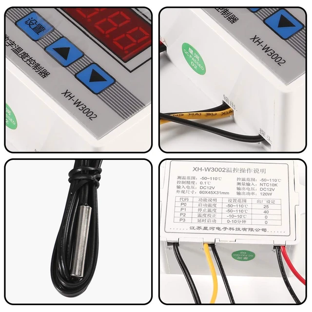 Alt view image 5 of 7 - 2PCS XH-W3002 Digital Temperature Controller -50 to 110 °C Programmable Heating Cooling Thermostat LED Display Thermostat Control Switch and NTC 10K Thermistor Sensors with Waterproof Probe