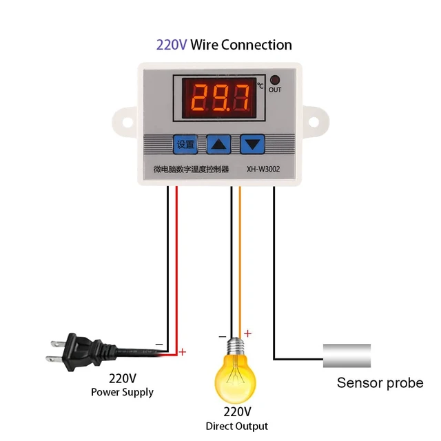 Alt view image 7 of 7 - 2PCS XH-W3002 Digital Temperature Controller -50 to 110 °C Programmable Heating Cooling Thermostat LED Display Thermostat Control Switch and NTC 10K Thermistor Sensors with Waterproof Probe