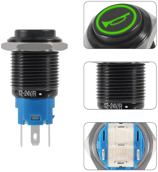 Alt view image 2 of 7 - 2PACK Horn Button Switch 12 Volt Momentary Push Button Switch 12V Horn Switch Speaker LED Stainless Steel 16mm Metal Switch for Car Modification -Green