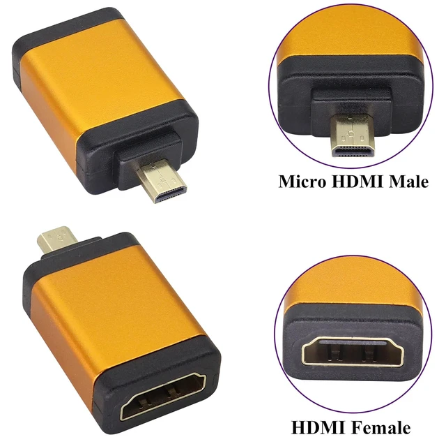 Alt view image 3 of 7 - Micro HDMI to HDMI Adapter,(Type-D) Micro HDMI Male to HDMI Female Coupler for 4K 60Hz Micro HDMI Port Connector Devices for Camera,Laptop,Tablet,HDTV,Projector(2-Pack/Orange)