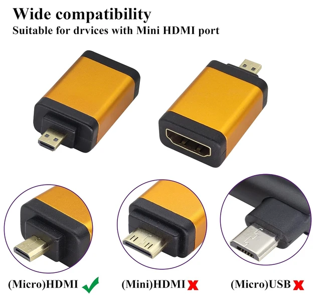 Alt view image 4 of 7 - Micro HDMI to HDMI Adapter,(Type-D) Micro HDMI Male to HDMI Female Coupler for 4K 60Hz Micro HDMI Port Connector Devices for Camera,Laptop,Tablet,HDTV,Projector(2-Pack/Orange)