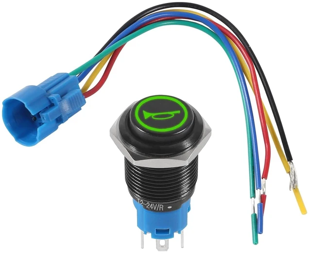 Alt view image 6 of 7 - 2PACK Horn Button Switch 12 Volt Momentary Push Button Switch 12V Horn Switch Speaker LED Stainless Steel 16mm Metal Switch for Car Modification -Green