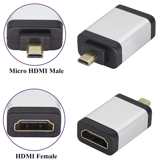 Alt view image 3 of 6 - Micro HDMI Aluminum Alloy Shell Coupler,HDMI Female to Micro HDMI Male Adapter for 3D Micro HDMI Port Extender Devices Compatible for GoPro Hero,Raspberry Pi 4,Sport Camera(2-Pack/Silver)