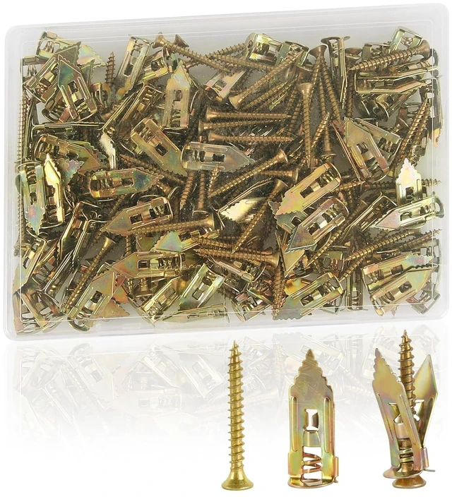 Alt view image 2 of 7 - 200 Pcs Self Drilling Drywall Anchors with Screws Kit,100PCS Sheetrock Anchors (0.47X1.18inch) and 100 PCS Screws for TV, Shelf, Decor, Picture Frame Wall Mounting