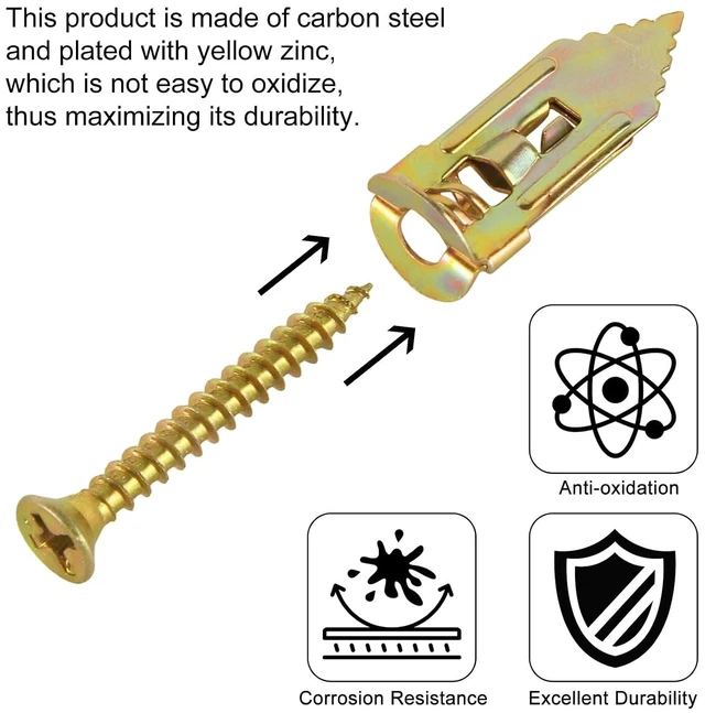 Alt view image 4 of 7 - 200 Pcs Self Drilling Drywall Anchors with Screws Kit,100PCS Sheetrock Anchors (0.47X1.18inch) and 100 PCS Screws for TV, Shelf, Decor, Picture Frame Wall Mounting