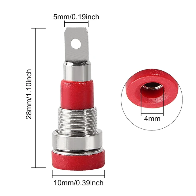 Alt view image 4 of 5 - 5Pcs 4mm Banana Jack Female Panel Mount Banana Socket Binding Post Adapter for 4mm Banana Plug Connectors(5 Colors)