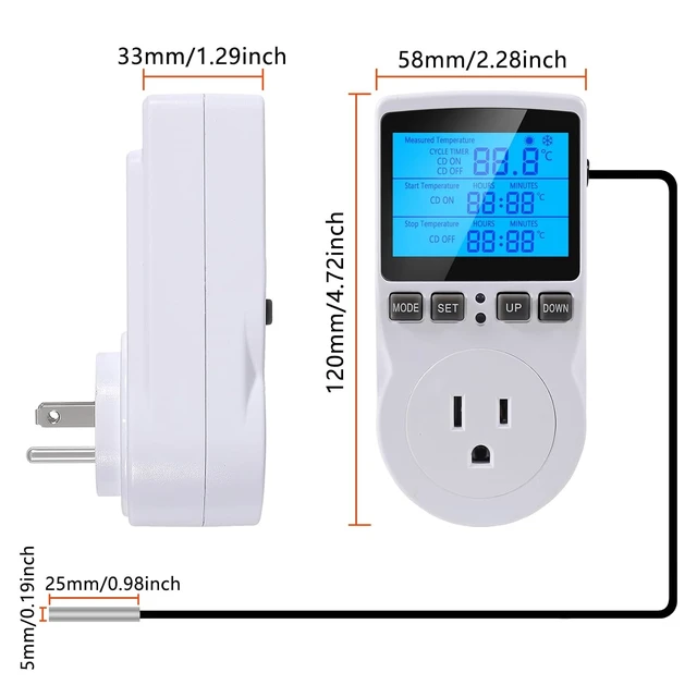 Alt view image 2 of 7 - 1Pack Digital Temperature Controller Thermostat Timer - Reptile Thermostat Controller Day Night Timer 110V 15A Temperature Controlled Outlet Plug Heating Cooling Control with Sensor
