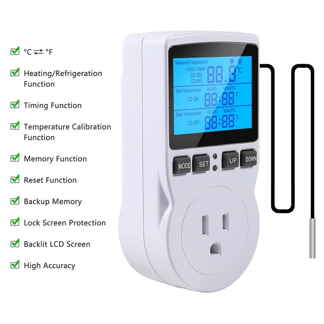 Alt view image 3 of 7 - 1Pack Digital Temperature Controller Thermostat Timer - Reptile Thermostat Controller Day Night Timer 110V 15A Temperature Controlled Outlet Plug Heating Cooling Control with Sensor