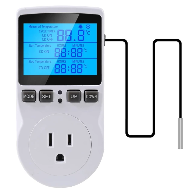 Main image of 1Pack Digital Temperature Controller Thermostat Timer - Reptile Thermostat Controller Day Night Timer 110V 15A Temperature Controlled Outlet Plug Heating Cooling Control with Sensor