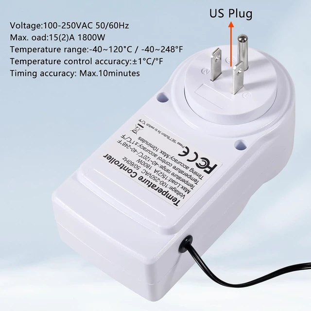 Alt view image 6 of 7 - 1Pack Digital Temperature Controller Thermostat Timer - Reptile Thermostat Controller Day Night Timer 110V 15A Temperature Controlled Outlet Plug Heating Cooling Control with Sensor