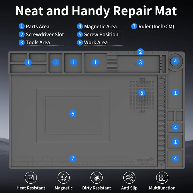 Alt view image 5 of 7 - Soldering Electronics Repair Mat, Magnetic Work Mat 17.7''x 11.8''