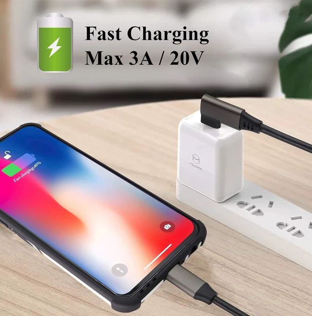 Alt view image 5 of 7 - 90 Degree USB 3.1 Type c to Type C Connector Cable 60W&3A Right Angled 3.1 USB Type C Male Extension Cable Supports Charging,Data,Audio,Video Cable for Laptop&Tablet&Mobile Phone.(0.3M/2Pack)