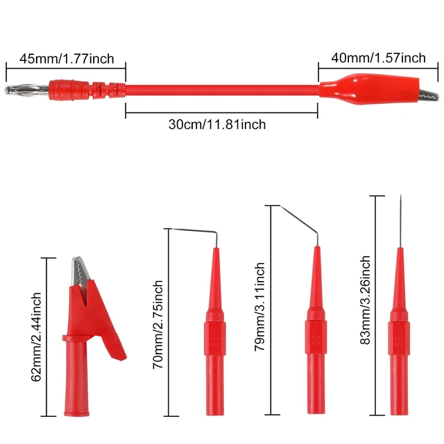 Alt view image 2 of 6 - 24PCS Back Probe Kit,Banana Plug to Copper Alligator Clip Automotive Test Leads Set Multimeter Back Probe Pins Automotive Electrical Circuit Diagnostic Tool Set