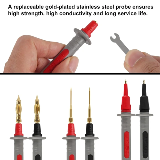Alt view image 3 of 7 - 25PCS Multimeter Test Leads Kit,Upgraded Test Leads Set with Replaceable Gold-Plated Multimeter Probes, Alligator Clips, Test Hooks and Back Probe Pins, Soft Silicone Volt Meter Lead