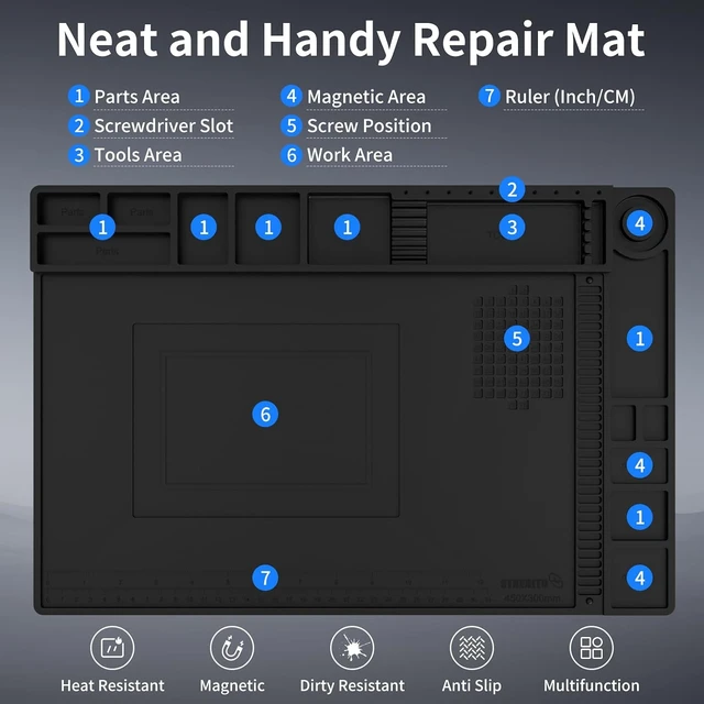 Alt view image 5 of 7 - Soldering Mat Electronics Mat Silicone Repair Mat 17.7''x11.8''