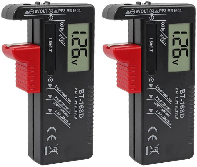 Main image of 2Pcs Battery Tester Checker,Universal Battery Checker Household Battery Testers for AAA AA C D 9V 1.5V Small Batteries Button Cell (Model: BT-168D)
