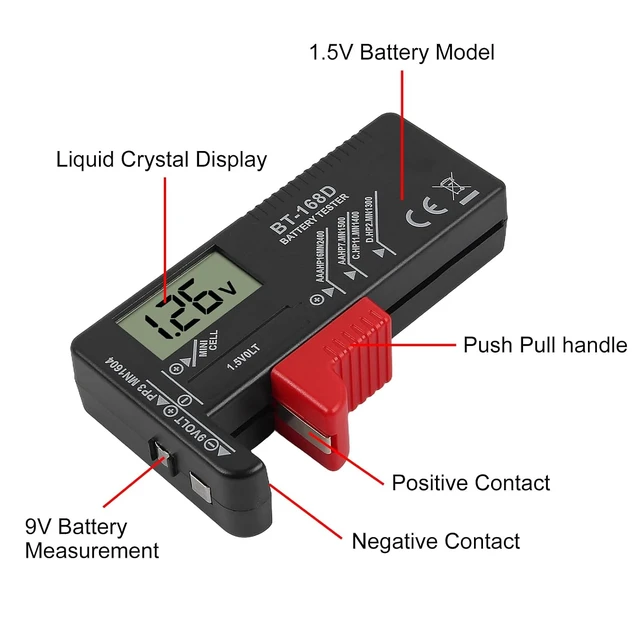 Alt view image 4 of 7 - 2Pcs Battery Tester Checker,Universal Battery Checker Household Battery Testers for AAA AA C D 9V 1.5V Small Batteries Button Cell (Model: BT-168D)
