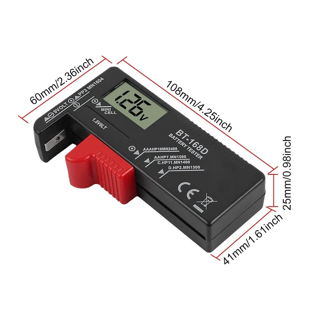 Alt view image 3 of 7 - 2Pcs Battery Tester Checker,Universal Battery Checker Household Battery Testers for AAA AA C D 9V 1.5V Small Batteries Button Cell (Model: BT-168D)