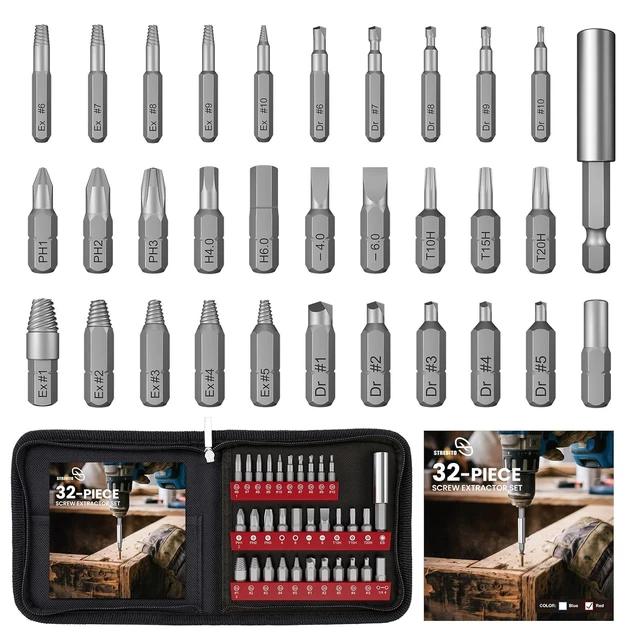 Main image of 32PCS Damaged Screw Extractor Set, Stripped Screw Extractor(Red)