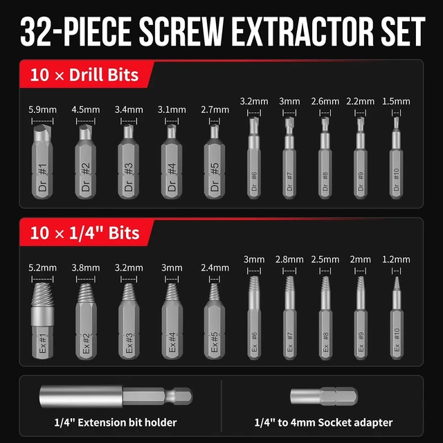 Alt view image 5 of 7 - 32PCS Damaged Screw Extractor Set, Stripped Screw Extractor(Red)
