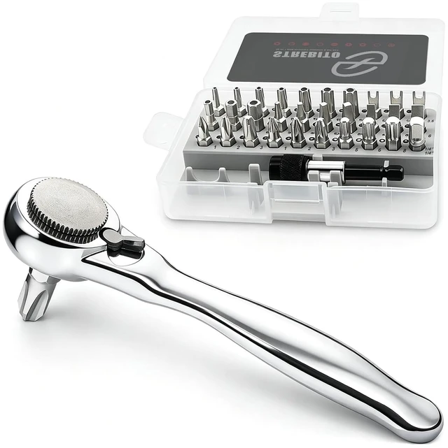 Main image of Right Angle Screwdriver 32-Piece 1/4 Inch Mini Ratchet Set