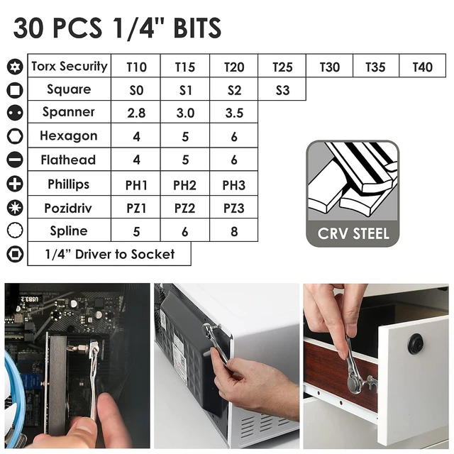 Alt view image 6 of 7 - Right Angle Screwdriver 32-Piece 1/4 Inch Mini Ratchet Set