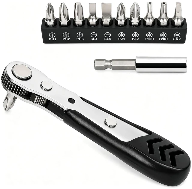 Main image of Mini Ratchet Set 12-Piece 1/4 Right Angle Screwdriver Set