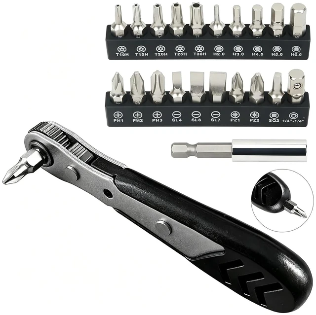 Main image of Mini Ratchet Set, 22-Piece 1/4 Ratchet Right Angle Screwdriver