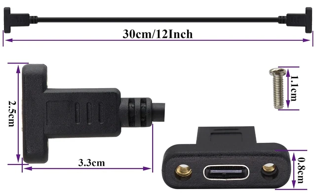 Alt view image 2 of 7 - USB C to 3.1Type C Panel Mount Screw Cable Gen 2 (3A) USB 3.1 Type C Female to Female Panel Mount Cable, Supports Charging,Data,Audio,Video Cable for Laptop,Tablet,Mobile Phone(0.3M/1ft)