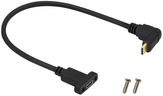 Main image of Up&Down Angle 3.1Type C Gen 2 Cable (3A) 90 Degree USB 3.1 Type C Male to Female Panel Mount Screw Cable, Supports Charging,Data,Audio,Video Cable for Laptop,Tablet,Mobile Phone(0.3M/1ft)