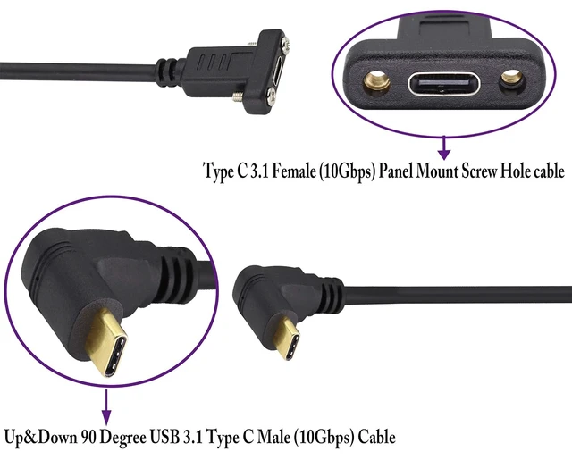 Alt view image 3 of 7 - 90 Degree 3.1Type C Cable 4K&60hz Up&Down Angle USB 3.1 Type C Male to Female Panel Mount Cable,Supports Charging,Data,Audio,Video Cable Compatible Samsung S10 S9 S9+ S8,MacBook(0.6M/2ft)