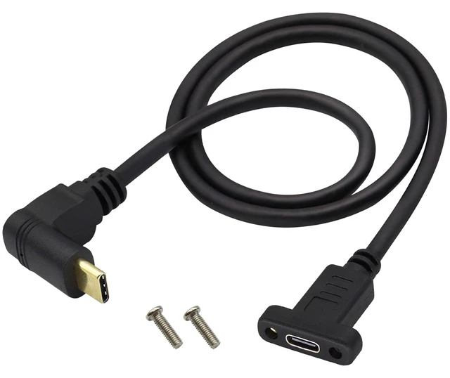 Main image of 90 Degree 3.1Type C Cable 4K&60hz Up&Down Angle USB 3.1 Type C Male to Female Panel Mount Cable,Supports Charging,Data,Audio,Video Cable Compatible Samsung S10 S9 S9+ S8,MacBook(0.6M/2ft)