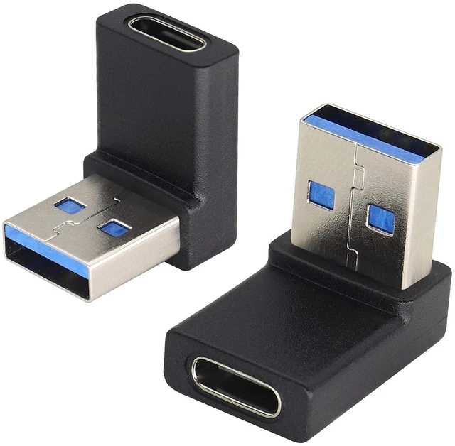 Main image of Right Angle USB 3.0 A to USB C Adapter 90 Degree USB 3.0 A Male to USB Type C Female Converter (OTG) for PC,Laptops,Power Banks, Chargers More USB and Type-C Devices (2 Pack-Black/Up)