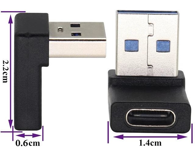 Alt view image 2 of 7 - Right Angle USB 3.0 A to USB C Adapter 90 Degree USB 3.0 A Male to USB Type C Female Converter (OTG) for PC,Laptops,Power Banks, Chargers More USB and Type-C Devices (2 Pack-Black/Up)